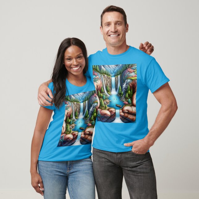 Fantasy Cute Earth Händer Waterfall T Shirt (Unisex)