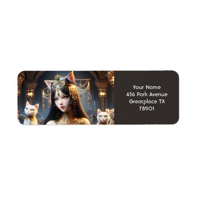 Fantasy Cute Egypten Cat Goddess Returadress Etikett (Framsidan)