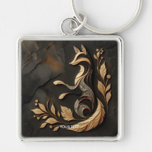 Fantasy Cute Elegant Fox Teckning Fyrkantig Silverfärgad Nyckelring
