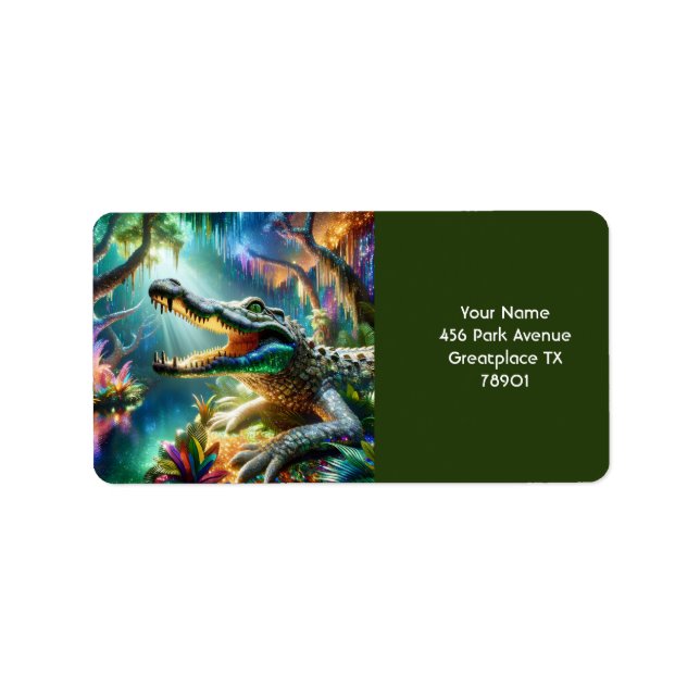 Fantasy Cute Enchanted Crokodile Jungle Adressetikett (Framsidan)