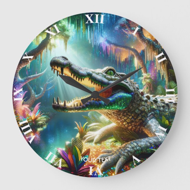 Fantasy Cute Enchanted Crokodile Jungle Stor Klocka (Framsida)