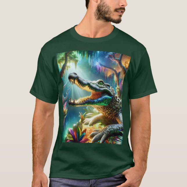Fantasy Cute Enchanted Crokodile Jungle T Shirt (Framsida)