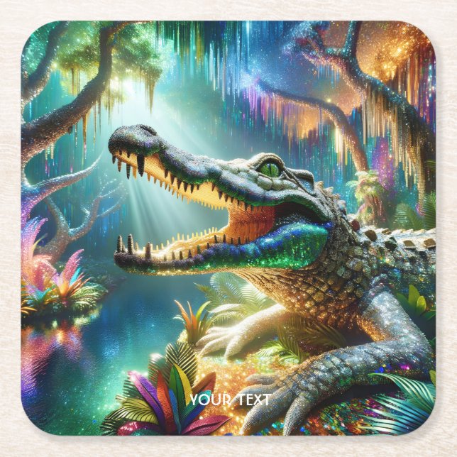 Fantasy Cute Enchanted Crokodile Jungle Underlägg Papper Kvadrat (Framsidan)