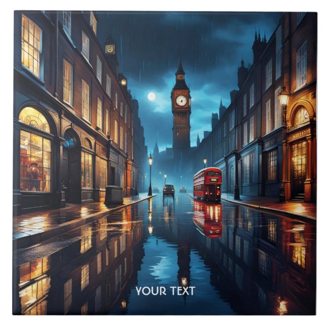 Fantasy Cute Evening London Rain Kakelplatta (Framsidan)