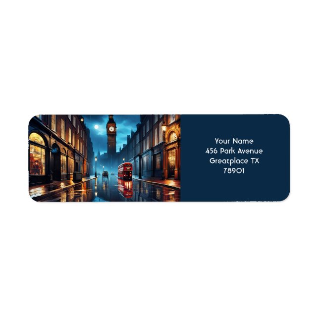 Fantasy Cute Evening London Rain Returadress Etikett (Framsidan)