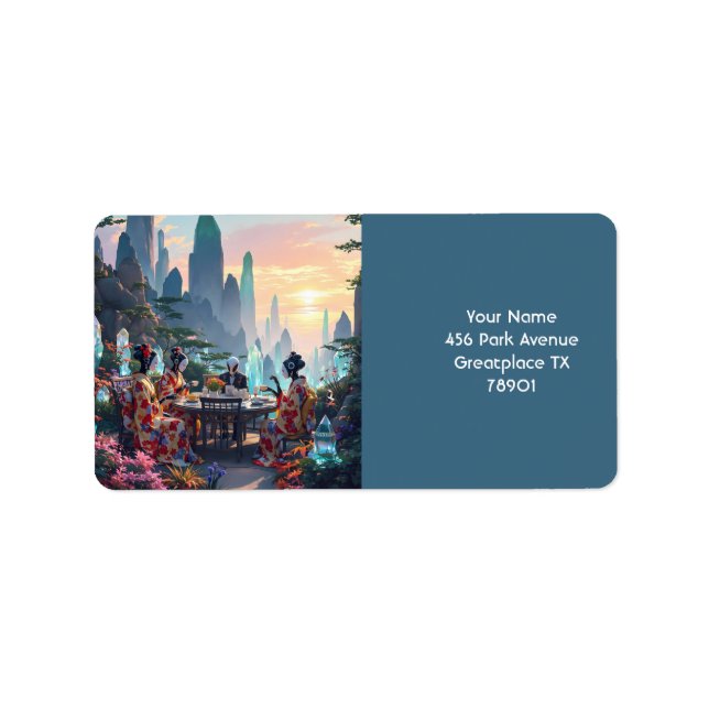 Fantasy Cute Exotic Planet Tea Adressetikett (Framsidan)