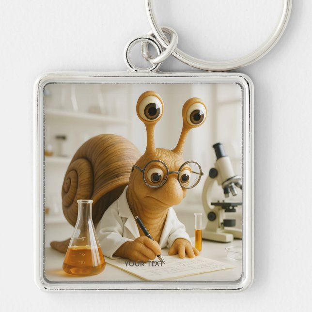 Fantasy Cute Famous Snail Scientist  Fyrkantig Silverfärgad Nyckelring (Framsidan)