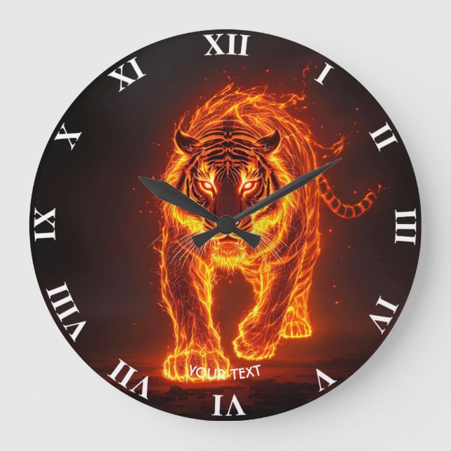 Fantasy Cute Fire Big Tiger Stor Klocka (Framsida)