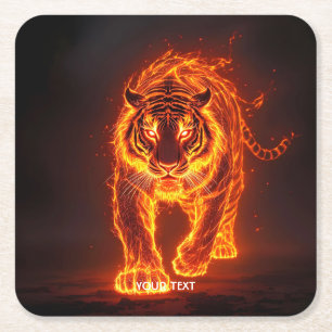 Fantasy Cute Fire Big Tiger Underlägg Papper Kvadrat