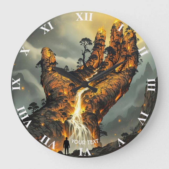Fantasy Cute Fire Lava Hand Stor Klocka (Framsida)