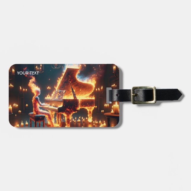 Fantasy Cute Fire Piano Girl Bagagebricka (Horisontell Framsida)