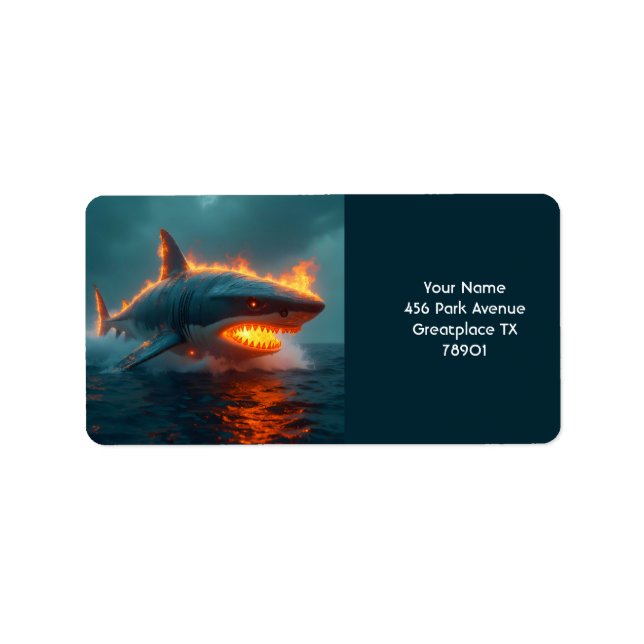 Fantasy Cute Fire Shark Sea Adressetikett (Framsidan)