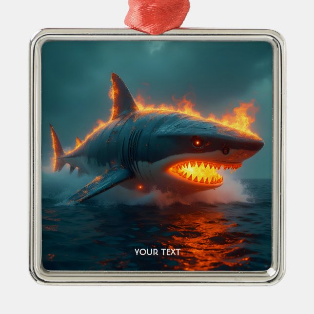 Fantasy Cute Fire Shark Sea Julgransprydnad Metall (Framsidan)