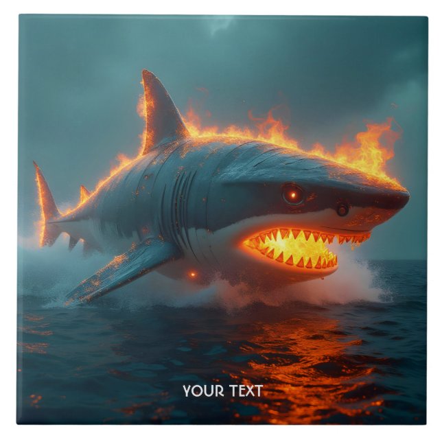 Fantasy Cute Fire Shark Sea Kakelplatta (Framsidan)