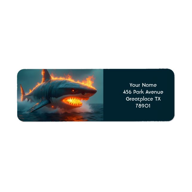 Fantasy Cute Fire Shark Sea Returadress Etikett (Framsidan)