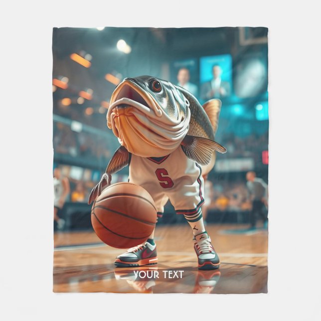 Fantasy Cute Fish Spela basket Fleecefilt (Framsidan)