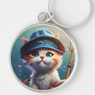 Fantasy Cute Fishing Rod Rund Silverfärgad Nyckelring