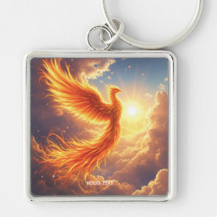 Fantasy Cute Flaming Phoenix Rises Fyrkantig Silverfärgad Nyckelring