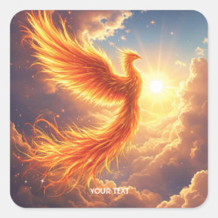 Fantasy Cute Flaming Phoenix Rises Fyrkantigt Klistermärke