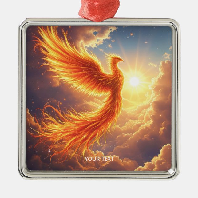 Fantasy Cute Flaming Phoenix Rises Julgransprydnad Metall (Framsidan)