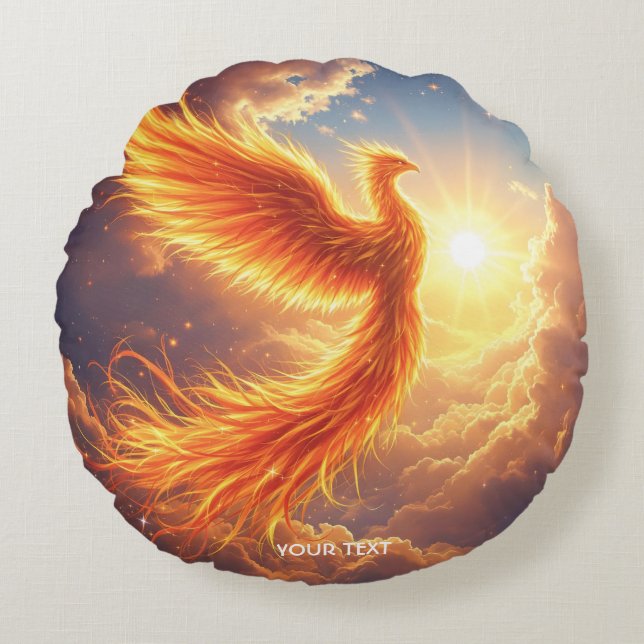 Fantasy Cute Flaming Phoenix Rises Rund Kudde (Framsidan)