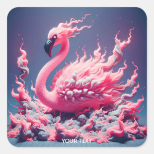 Fantasy Cute Flamingo Fire Smoke Fyrkantigt Klistermärke