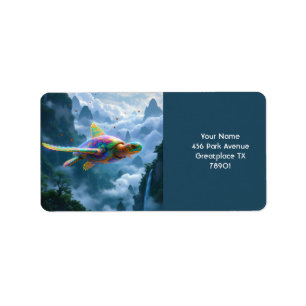 Fantasy Cute Flies Rainbow Turtle Adressetikett