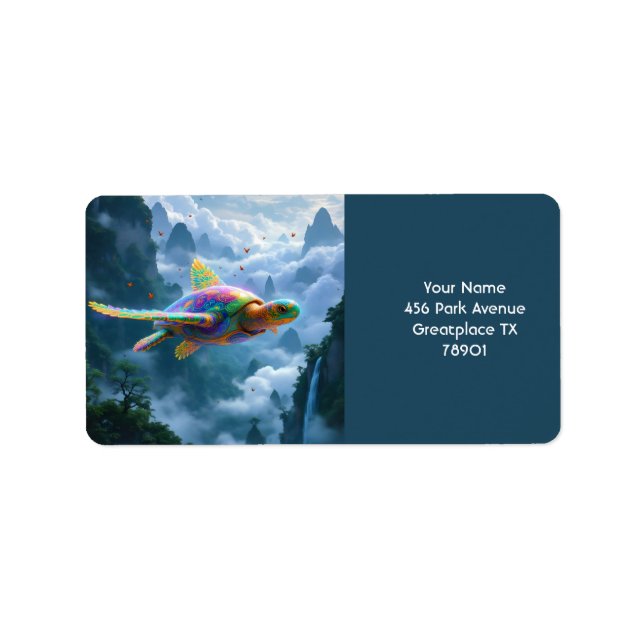 Fantasy Cute Flies Rainbow Turtle Adressetikett (Framsidan)