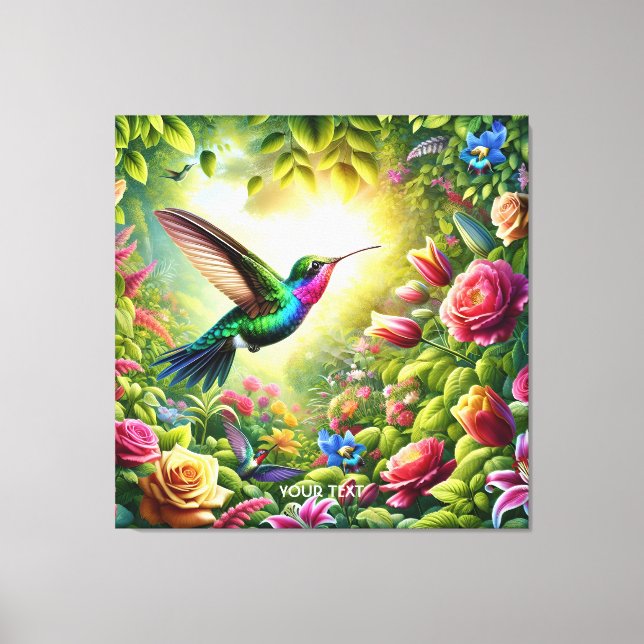 Fantasy Cute Flowers Rainbow Hummingbird Canvastryck (Framsida)