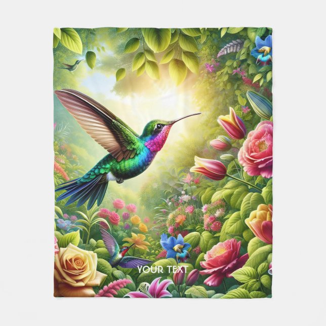 Fantasy Cute Flowers Rainbow Hummingbird Fleecefilt (Framsidan)