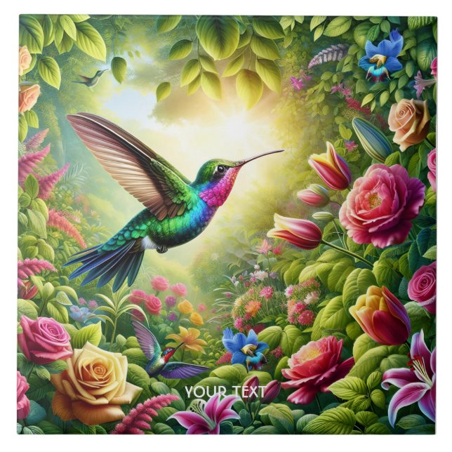 Fantasy Cute Flowers Rainbow Hummingbird Kakelplatta (Framsidan)