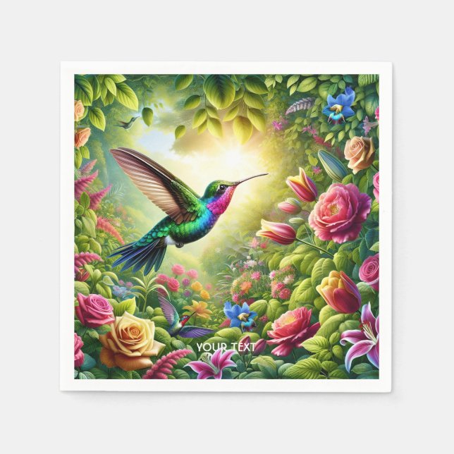 Fantasy Cute Flowers Rainbow Hummingbird Pappersservett (Framsidan)