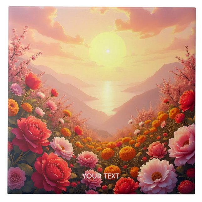 Fantasy Cute Flowers Sunset Kakelplatta (Framsidan)