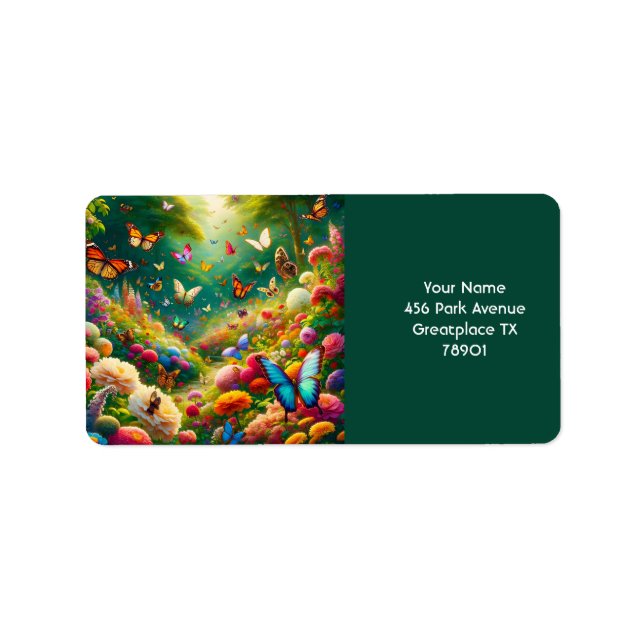 Fantasy Cute Forest Flowers Butterflies Adressetikett (Framsidan)