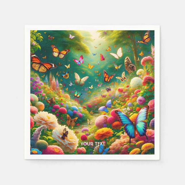 Fantasy Cute Forest Flowers Butterflies Pappersservett (Framsidan)