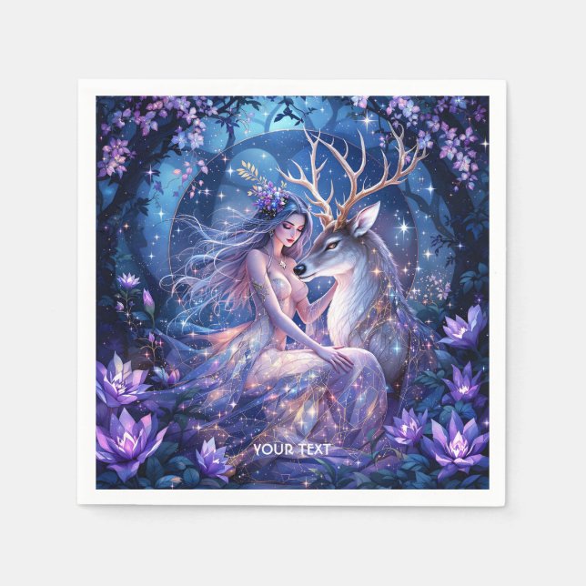 Fantasy Cute Forest Hjort Girl Pappersservett (Framsidan)