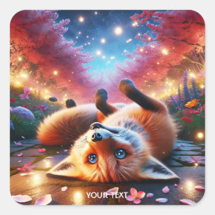 Fantasy Cute Fox Lay Sakura Fyrkantigt Klistermärke