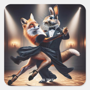 Fantasy Cute Fox Rabbit Tango Fyrkantigt Klistermärke