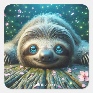 Fantasy Cute Friendly Lutning Sloth Fyrkantigt Klistermärke