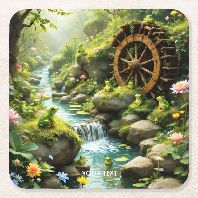 Fantasy Cute Frog Forest Underlägg Papper Kvadrat (Framsidan)