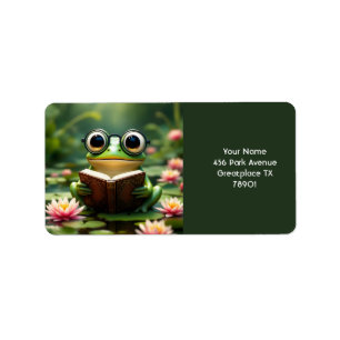 Fantasy Cute Frog Glasögon Bok Adressetikett