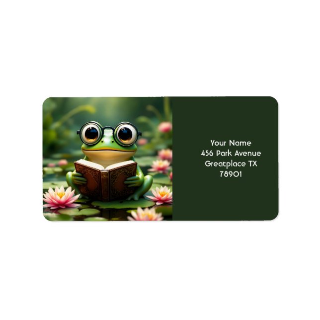 Fantasy Cute Frog Glasögon Bok Adressetikett (Framsidan)
