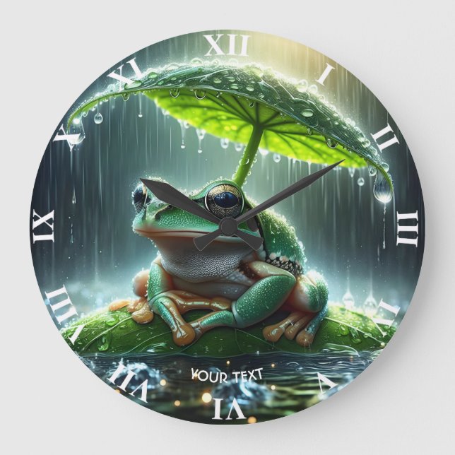 Fantasy Cute Frog Löv Umbrella Stor Klocka (Framsida)