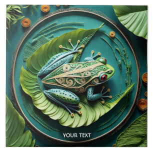 Fantasy Cute Frog Lövs Filigree Kakelplatta