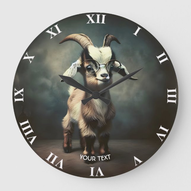 Fantasy Cute Funny Baby Goat Stor Klocka (Framsida)