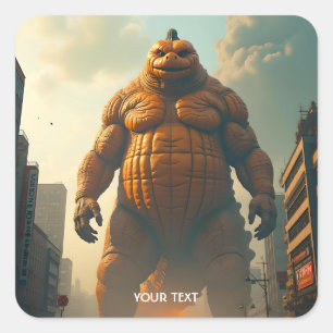 Fantasy Cute Giant Pumpkin City Fyrkantigt Klistermärke