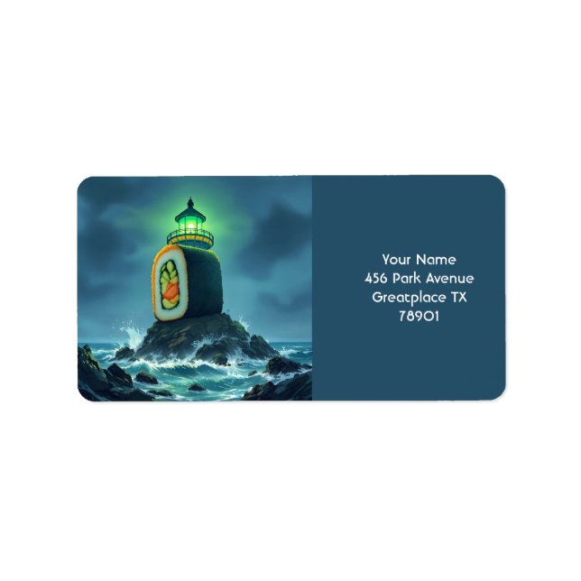 Fantasy Cute Giant Sushi Lighthouse Adressetikett (Framsidan)