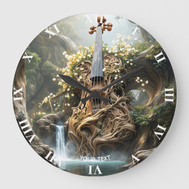 Fantasy Cute Giant Violin Forest Stor Klocka (Framsida)