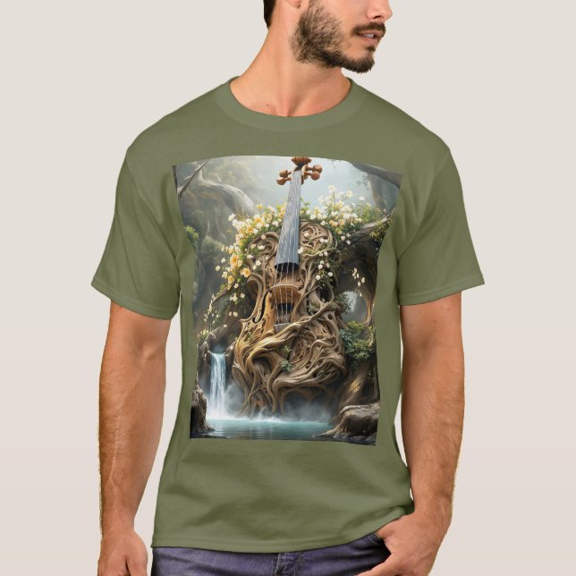 Fantasy Cute Giant Violin Forest T Shirt (Framsida)
