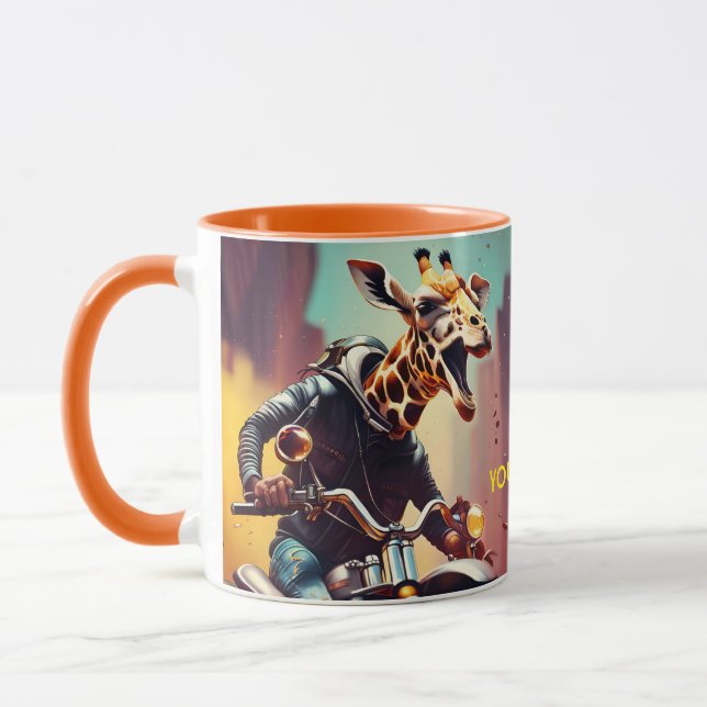 Fantasy Cute Giraffe Riding Bike Mugg (Vänster)
